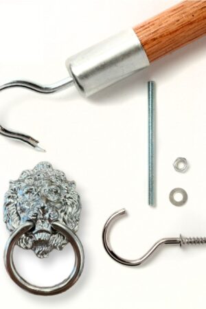 Attic Ease Ladder Pull System Kit - Pewter Finish - Lion's Head Pull Ring