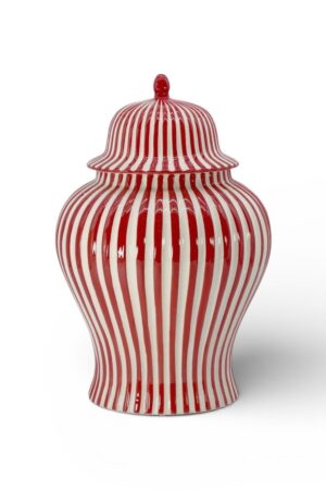 Red & White Striped Ceramic Jar