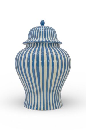 Blue & White Striped Ceramic Jar